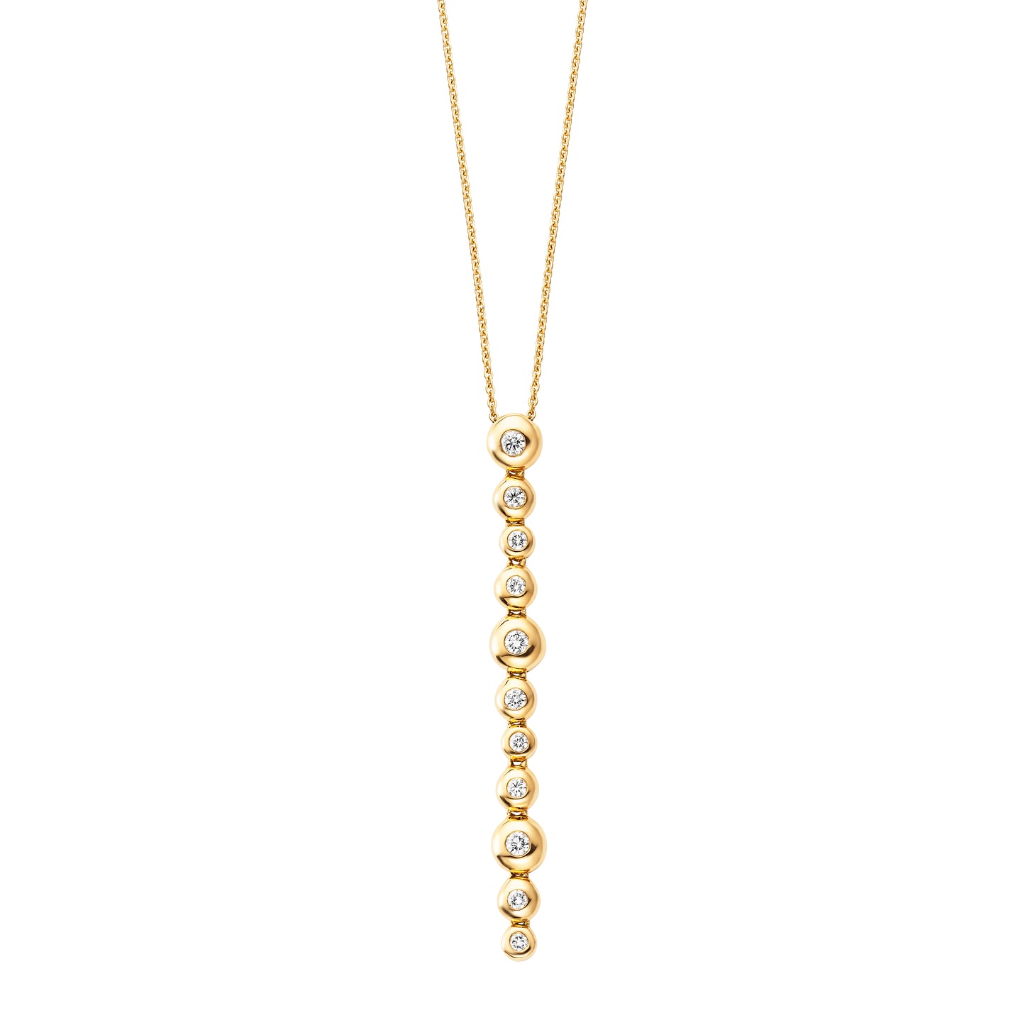 Gold necklace with small diamonds on a white background