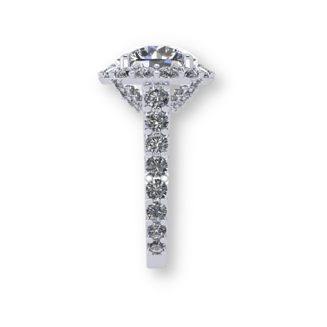 Platinum Elegance- Round Brilliant Engagement Ring with Diamond Halo - Ksenia Mirella Jewellery