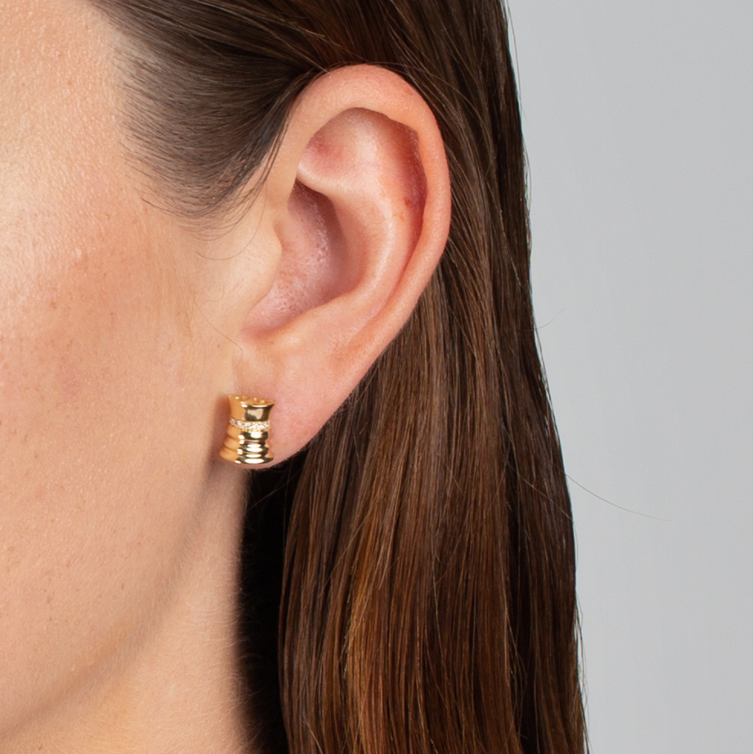 The Queen - Yellow Gold White Diamond Studs - Ksenia Mirella Jewellery