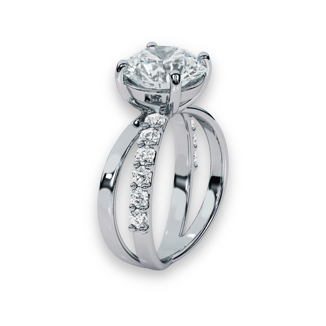 Platinum Elegance: Round Brilliant Diamond in a Split Band - Ksenia Mirella Jewellery