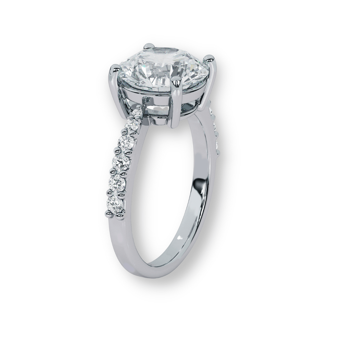 Platinum Elegance- Round Brilliant Engagement Ring with Diamond Shoulders - Ksenia Mirella Jewellery