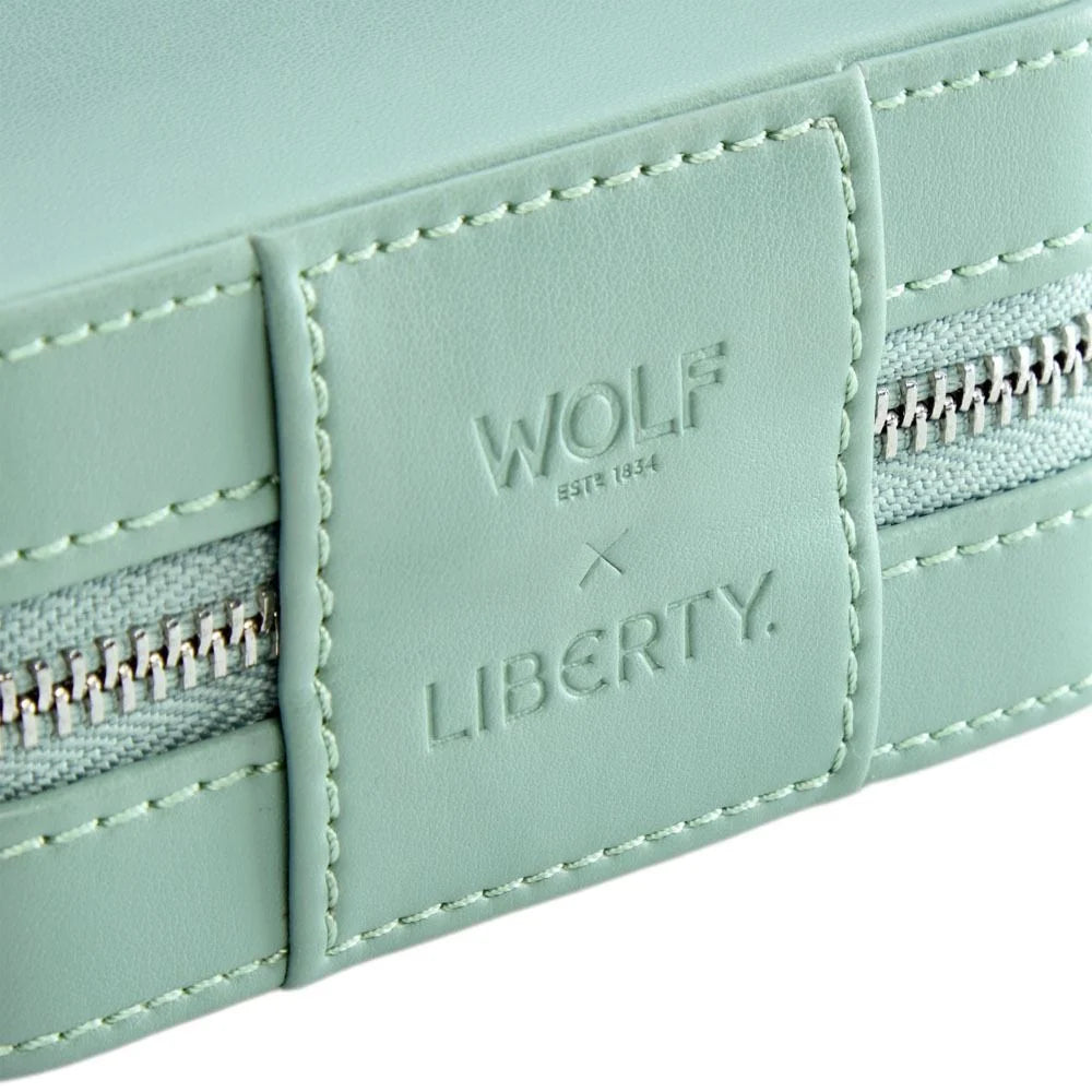WOLF X LIBERTY Julia Interior Print Small Travel Jewellery Zip Case - Sage Green