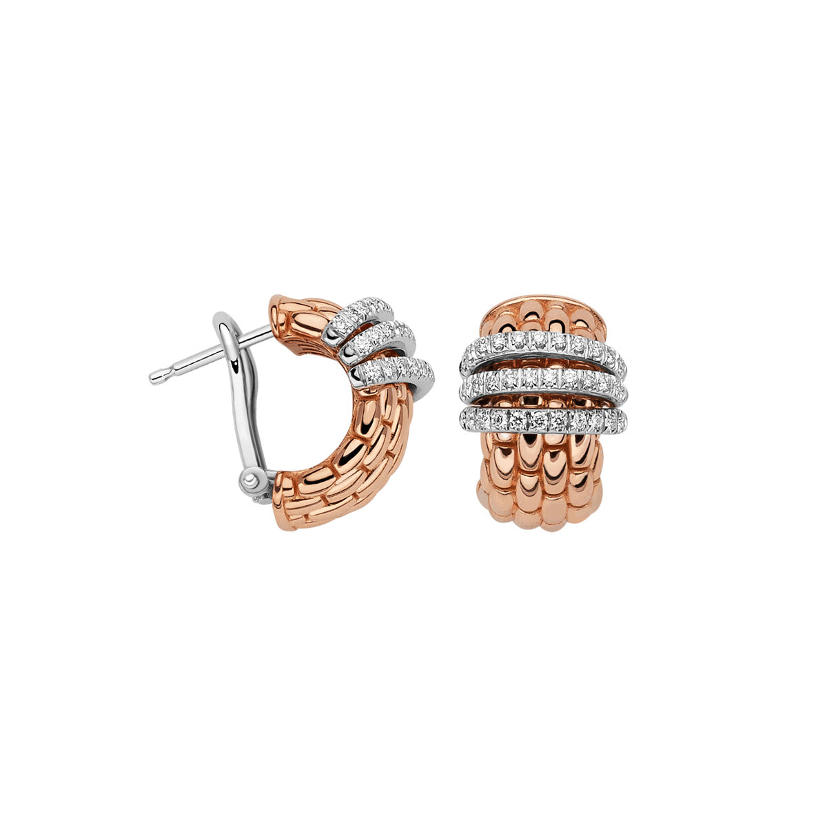 FOPE Panorama Small Hoop Earrings with Three Diamond Line Accents