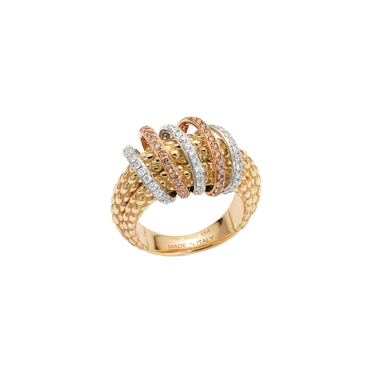Solo Collection: White & Champagne Diamond Pavé Three-Strand Ring