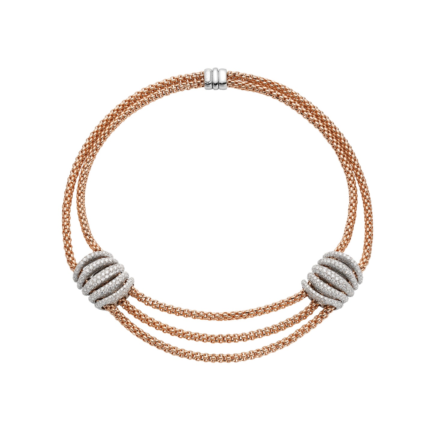 FOPE Solo Collection Triple-Strand Collar Necklace — Double Pavé Accents