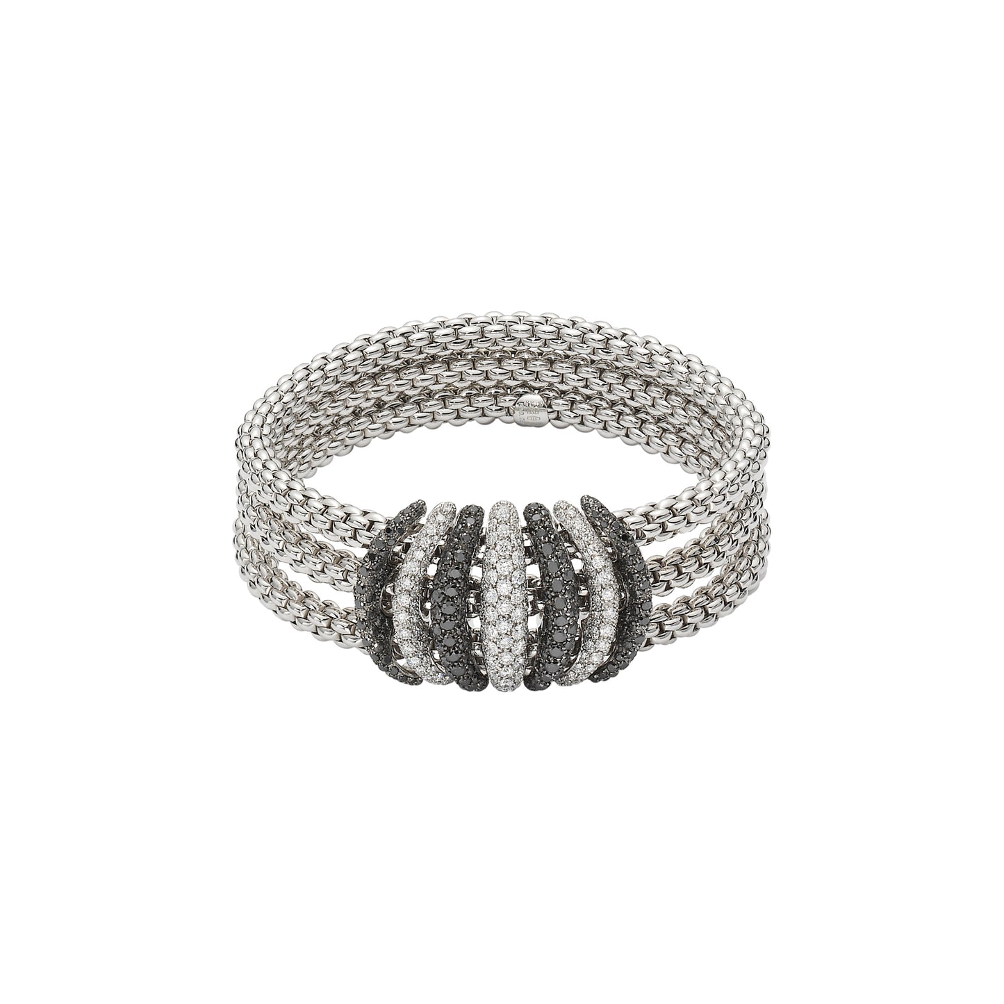 Solo Collection: White & Black Diamond Pavé Buckle Triple Strand Bracelet