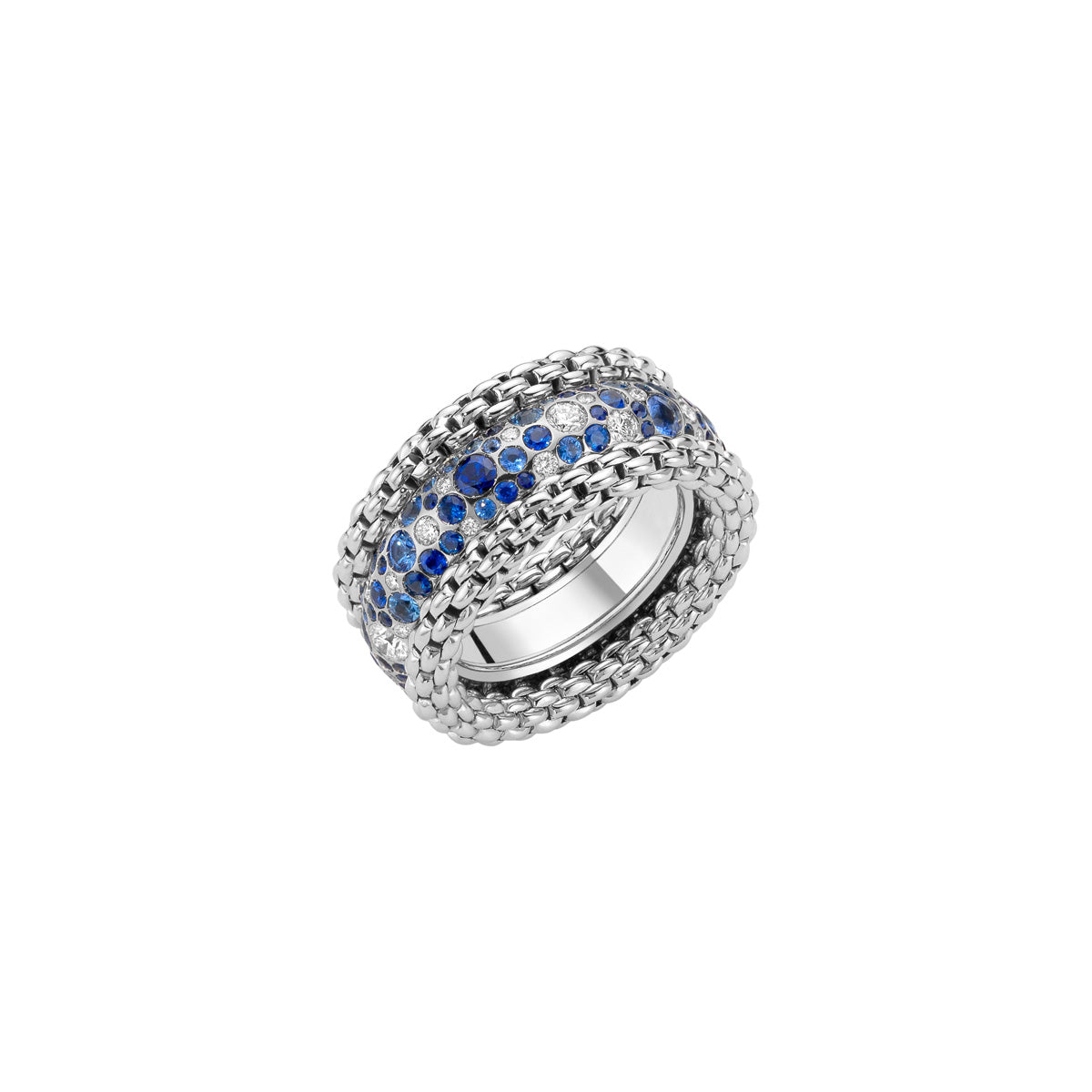 FOPE Bubble Ring with Diamonds & Blue Sapphires