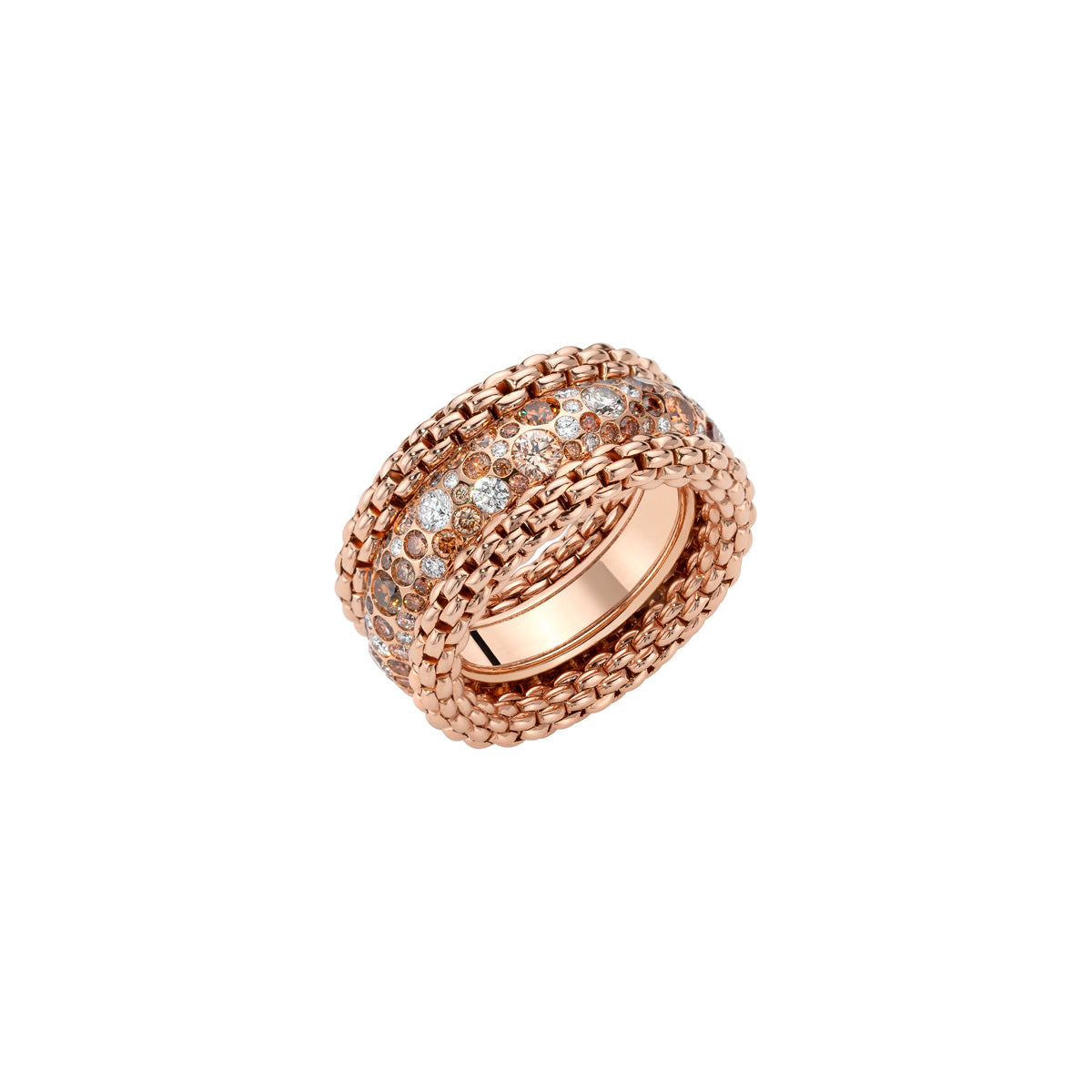 FOPE Bubble Ring with White & Brown Diamonds