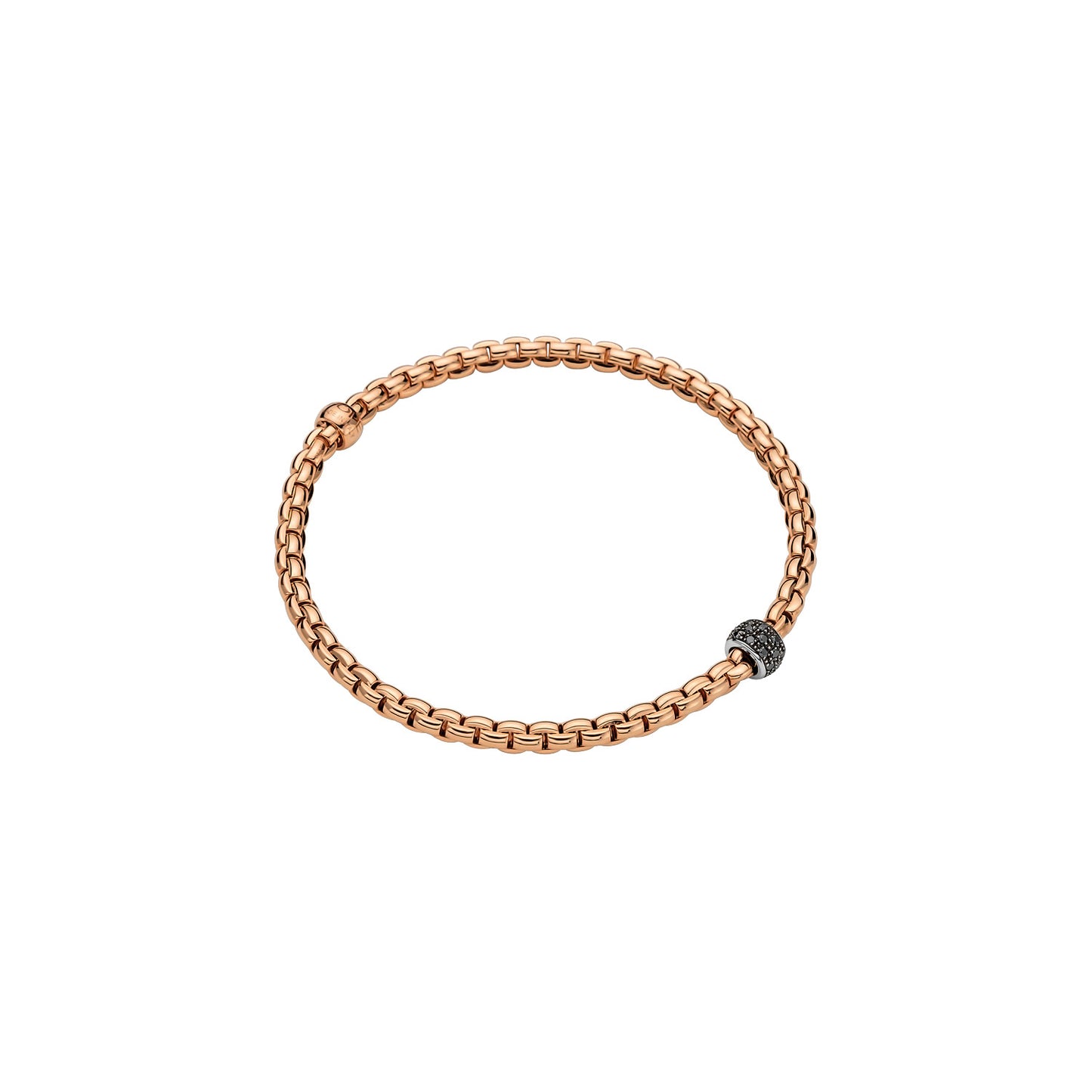 Fope Eka Rose gold bracelet with a black bead on a white background