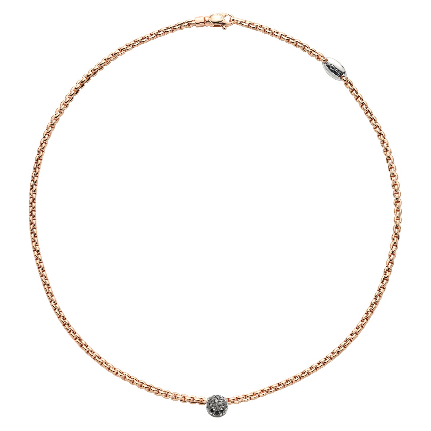 Fope Eka Tiny Necklace- Black Diamond Pavé Disc