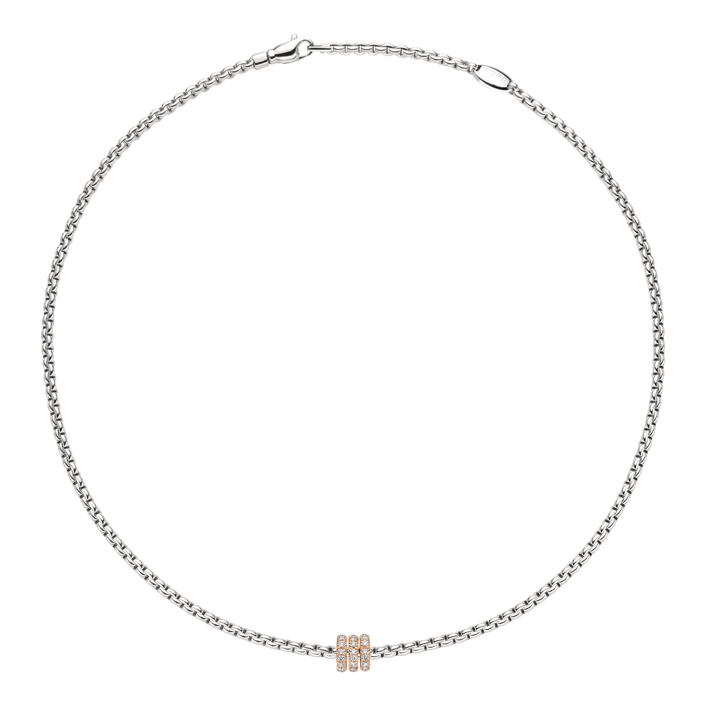 Fope Eka Tiny Necklace-Three Pavé Diamond Rondels