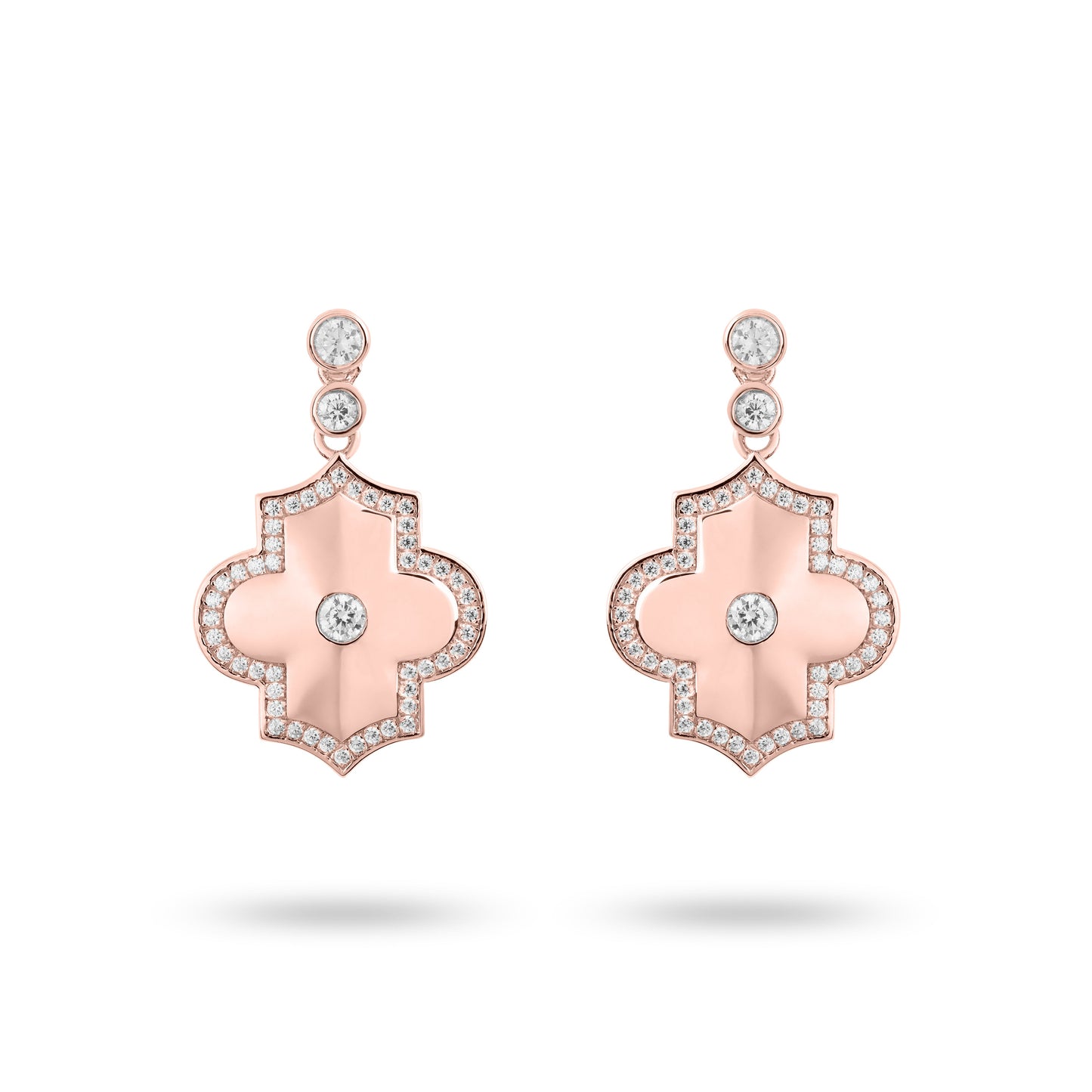 A pair of rose gold diamond set drop geometrical shape earrings