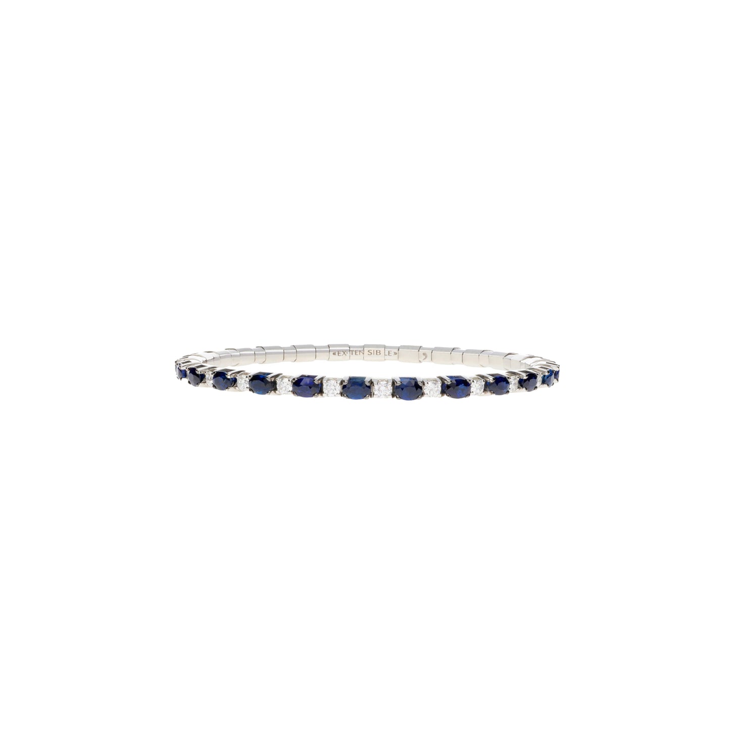 Silver bracelet with blue stones on a white background