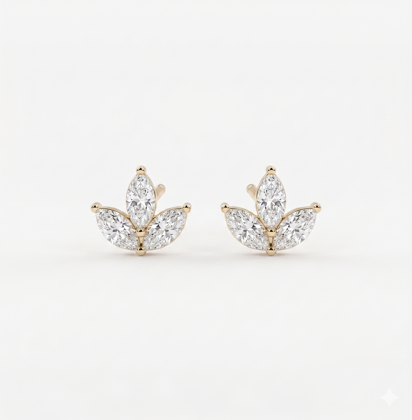 18ct Gold Three-Stone Marquise Diamond Piercing Studs