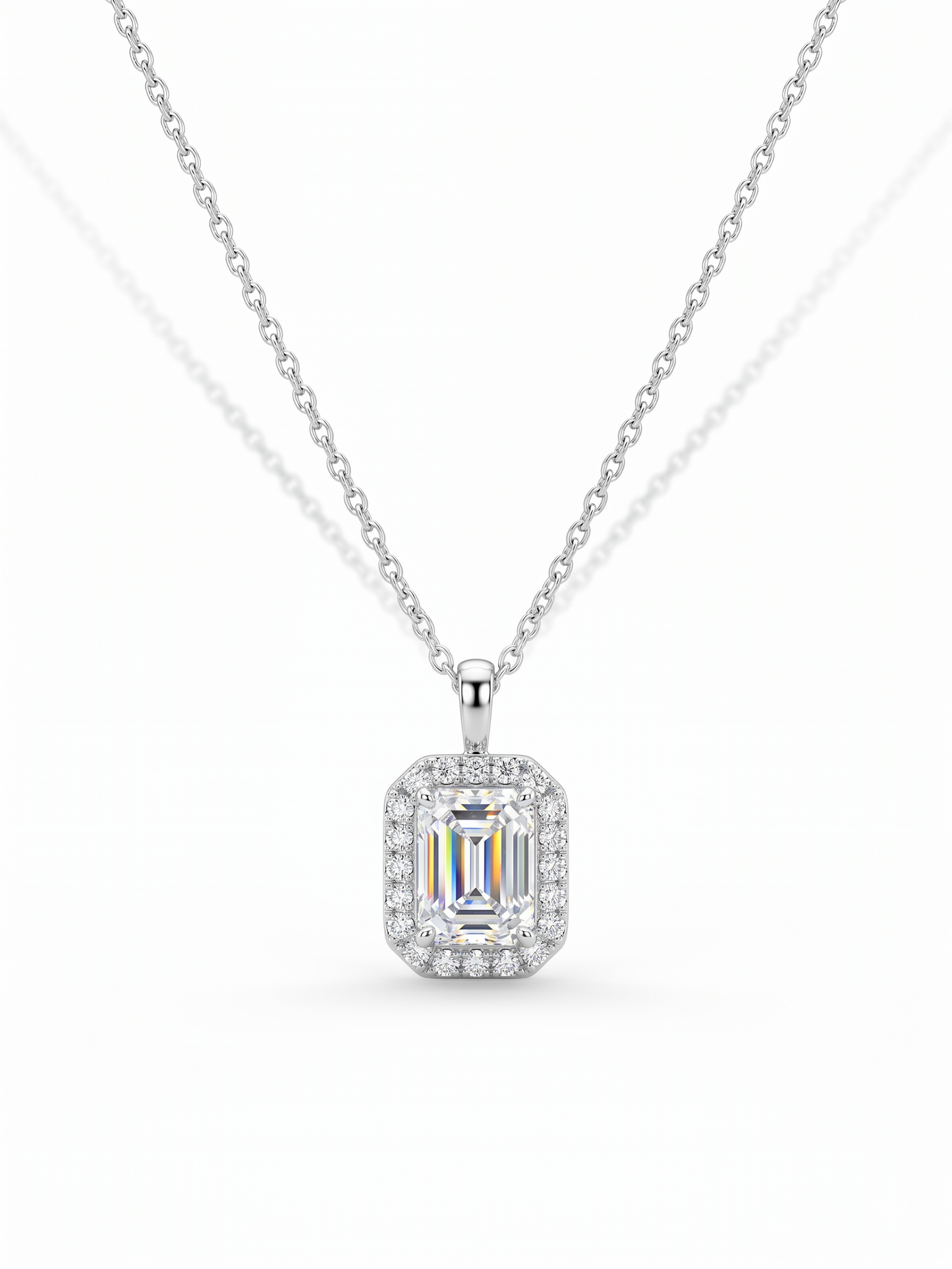 Diamond necklace with a pendant on a white background
