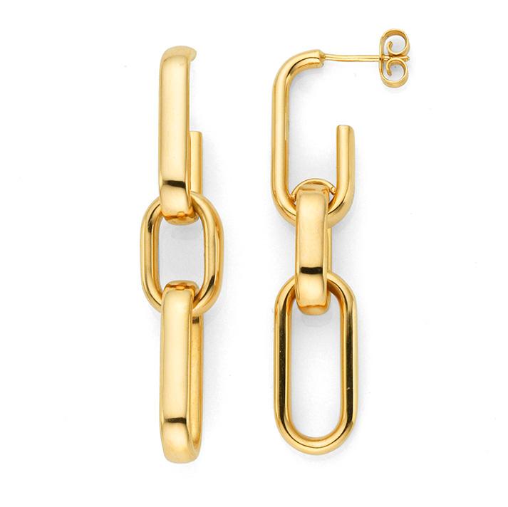 18ct Yellow Gold Three-Link Chain Drop Earrings