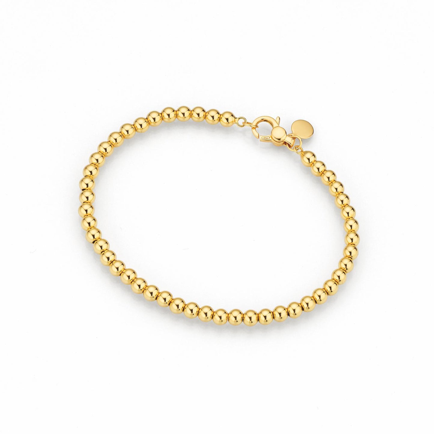 18ct Yellow Gold Beaded Bracelet – 4mm Beads, 19cm