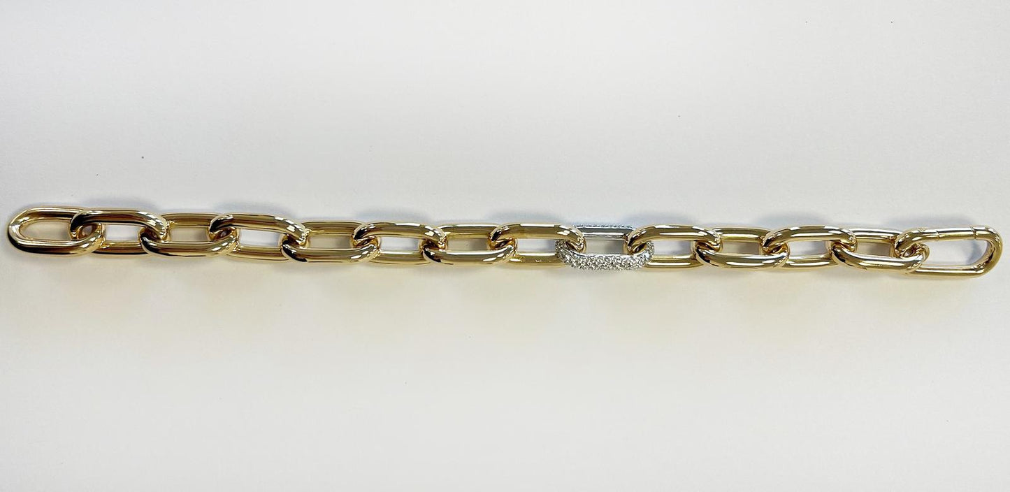 18ct Yellow Gold Chain Link Bracelet with Pavé Diamond Accent