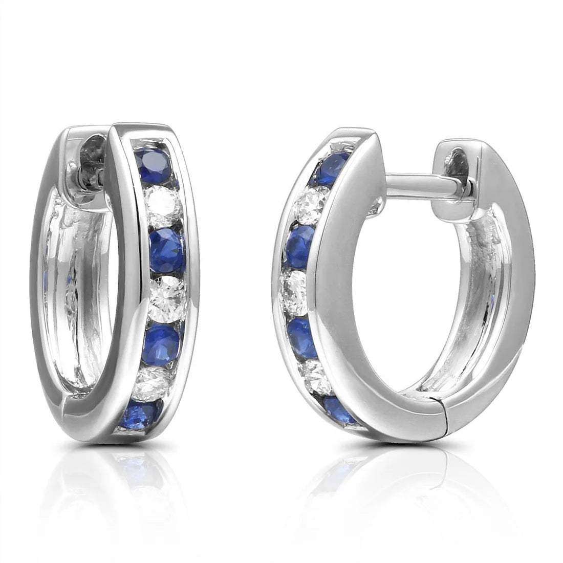 18ct Yellow or White Gold Channel-Set Diamond & Sapphire Huggy Earrings