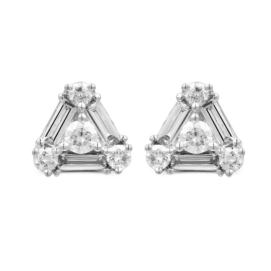 Triangular diamond earrings on a white background