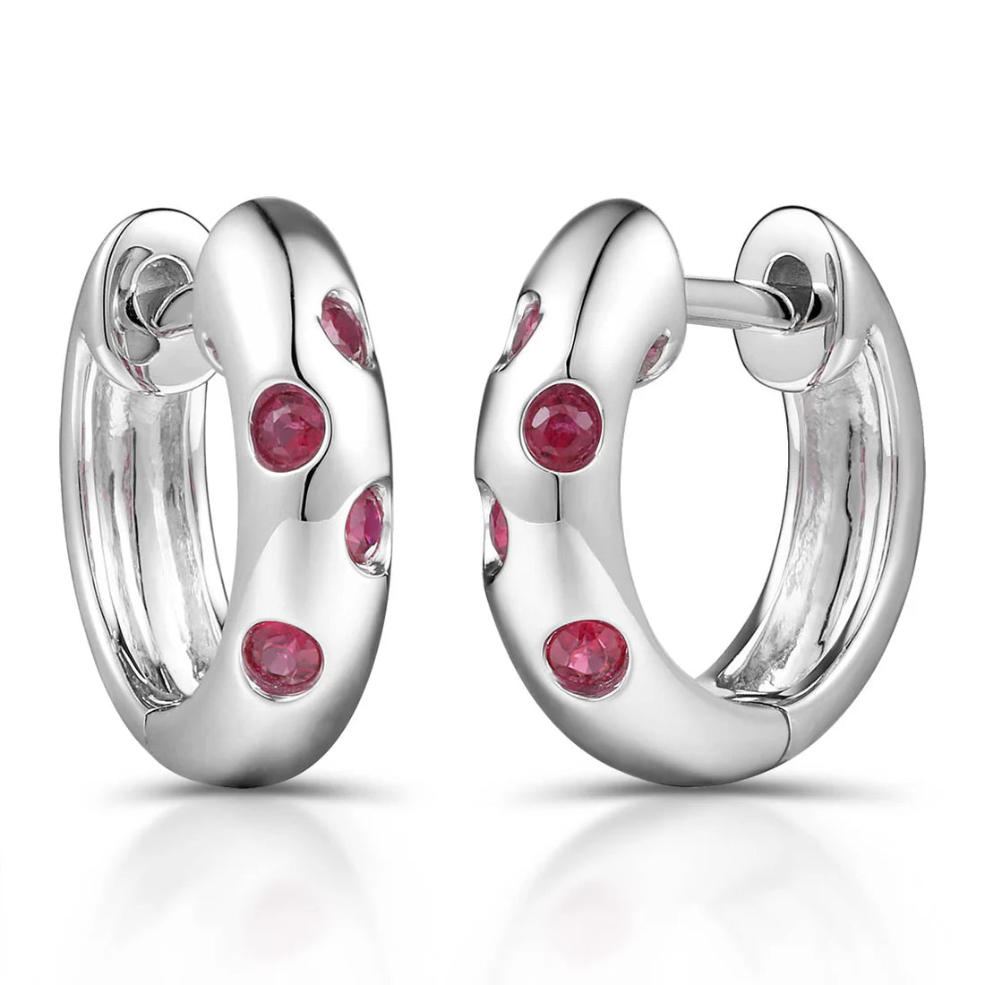 18ct Yellow or White Gold Ruby Huggy Earrings