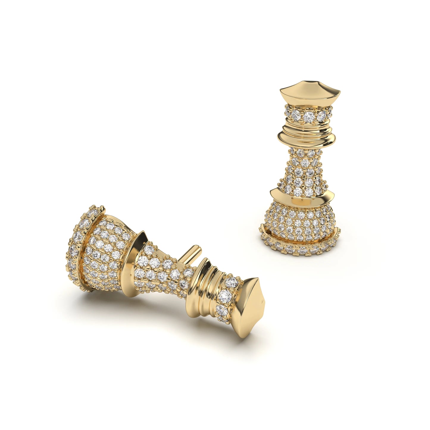 Chess Queen Stud Earrings | Yellow Gold Pavé Diamond Earrings
