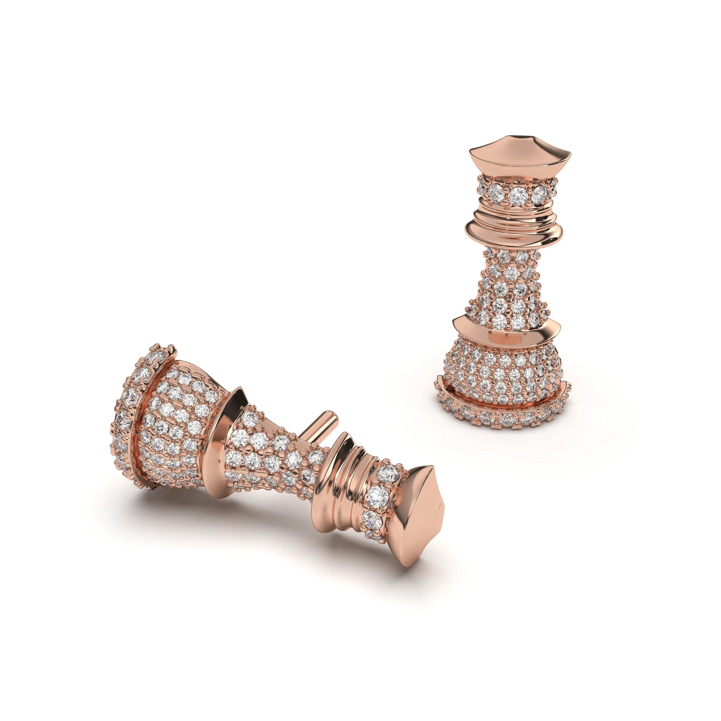 Chess Queen Stud Earrings | Rose Gold Pavé Diamond Earrings