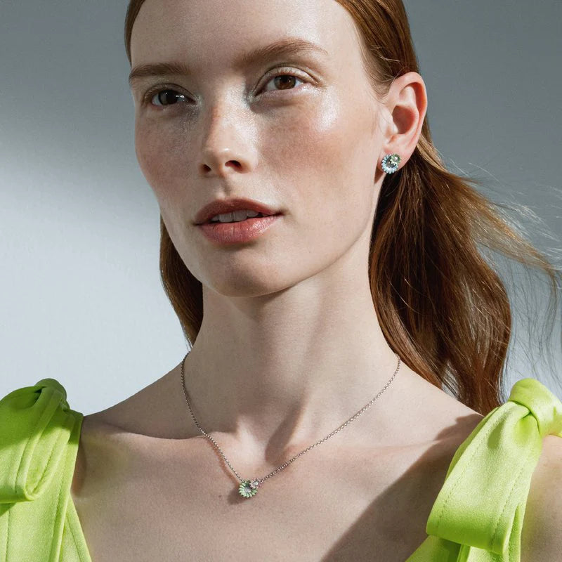 Georg Jensen Silver & Enamel Layered Daisy Stud Earrings