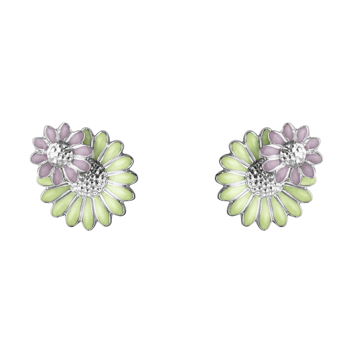 These dainty ear studs feature bright-coloured daisies crafted in rhodium-plated sterling silver and hand-painted in green and pink enamel. The design is a fresh reimagining of Georg Jensen’s iconic Daisy collection and created in collaboration with Copenhagen fashion designer Stine Goya.