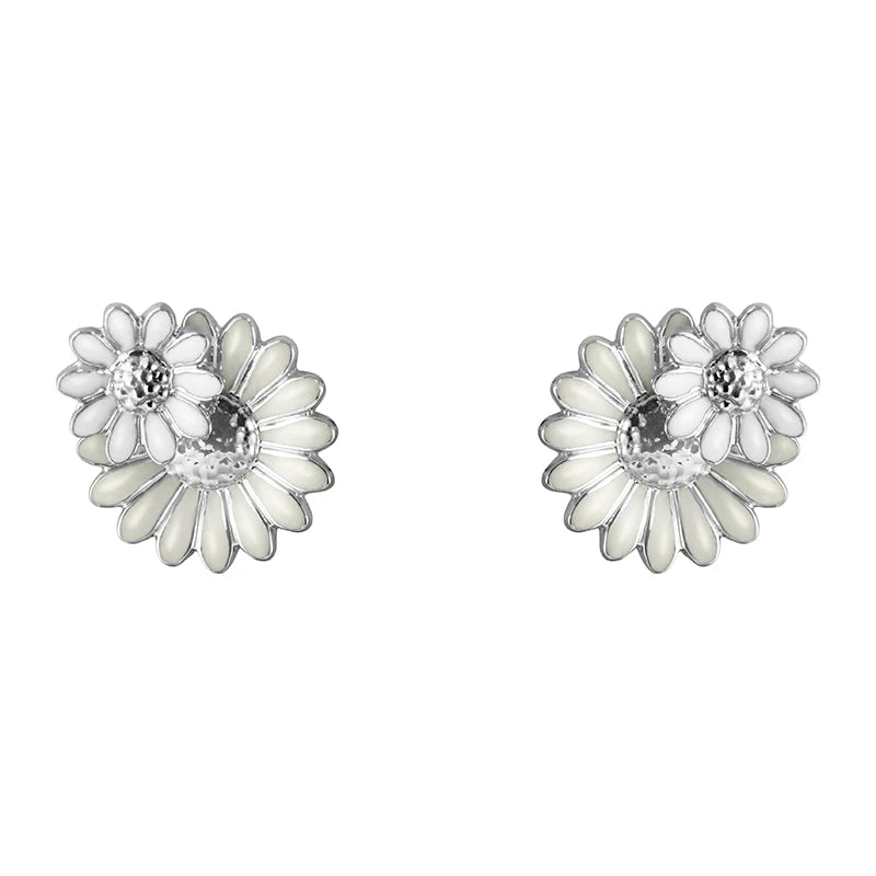 Georg Jensen Silver & Enamel Layered Daisy Stud Earrings
