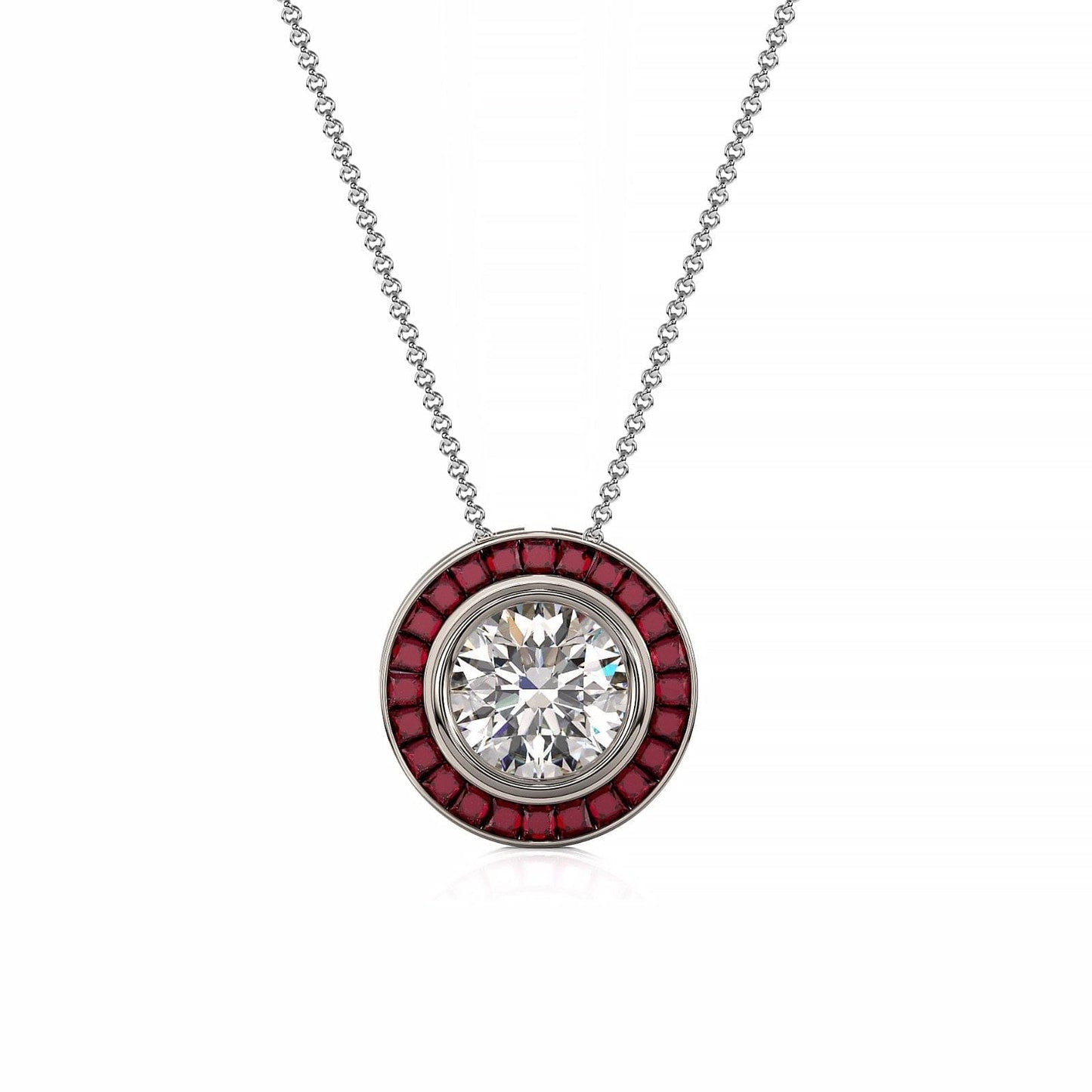 Art Deco-Diamond with Ruby Halo Necklace - Ksenia Mirella Jewellery
