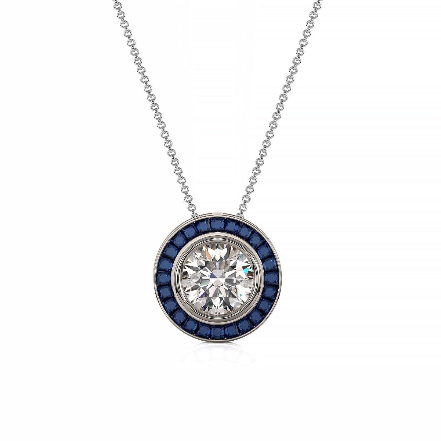 Art Deco-Diamond with Sapphire Halo Necklace - Ksenia Mirella Jewellery