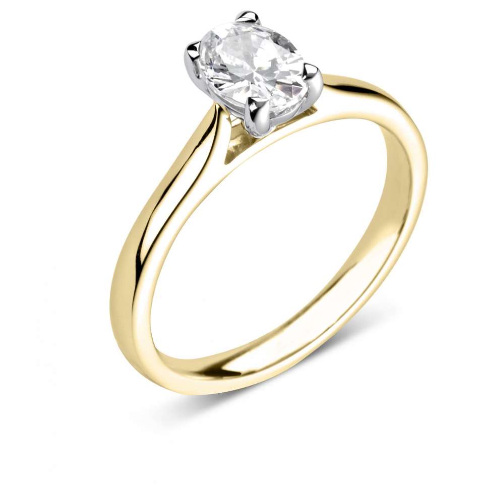 Yellow Gold WHite Diamond Oval Cut Engagement Ring