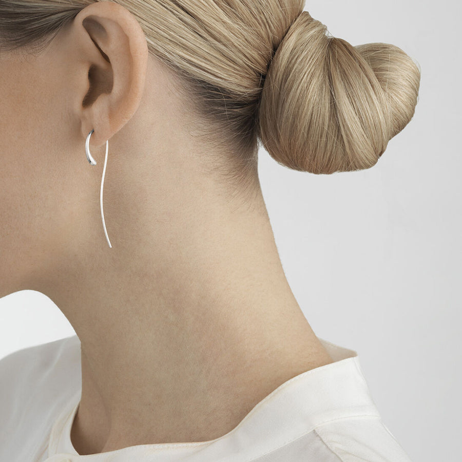 Georg Jenesen silver earring hooks on a model
