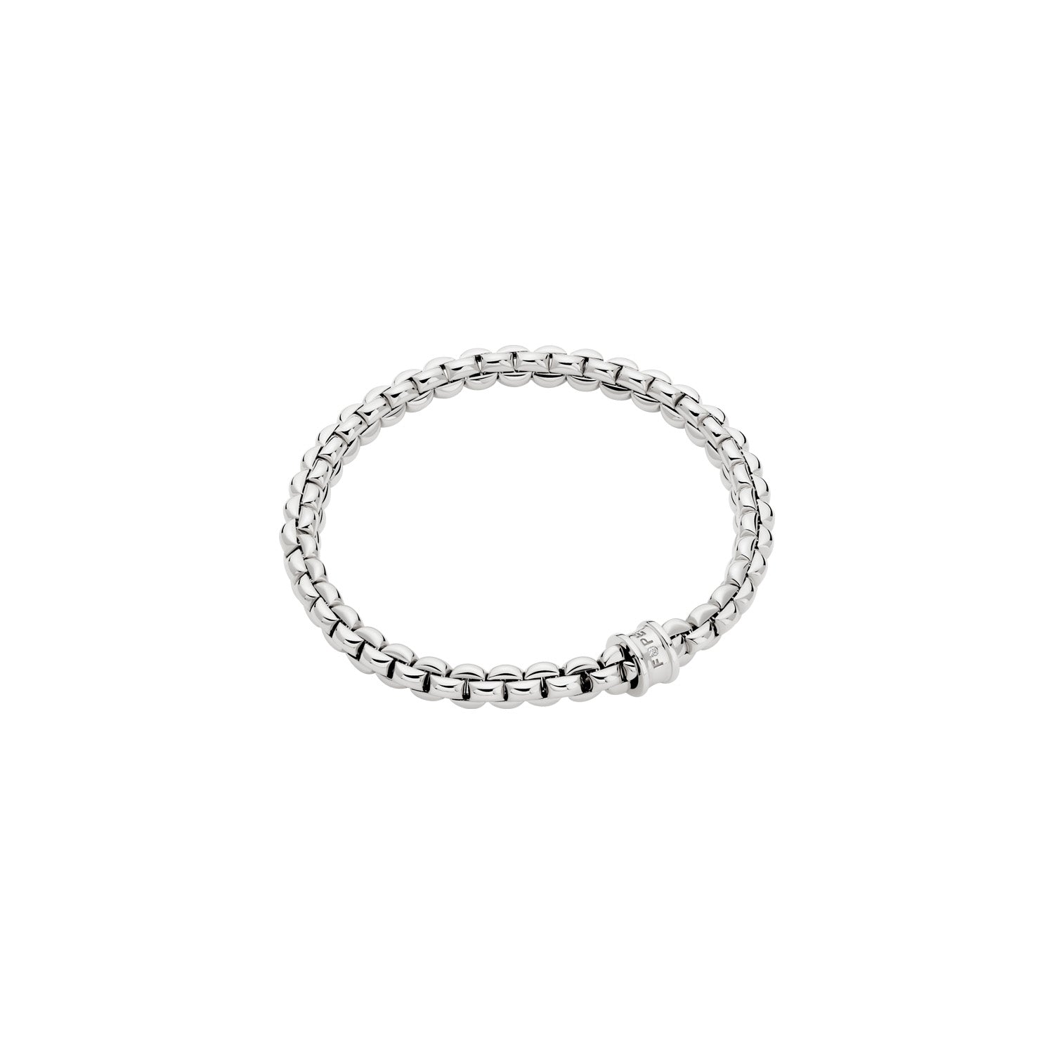 Silver bracelet with a diamond on a white background