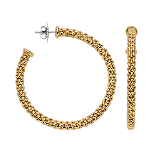 FOPE Essentials 18ct Gold 50mm Hoop Earrings in yellow gold on a white background 
