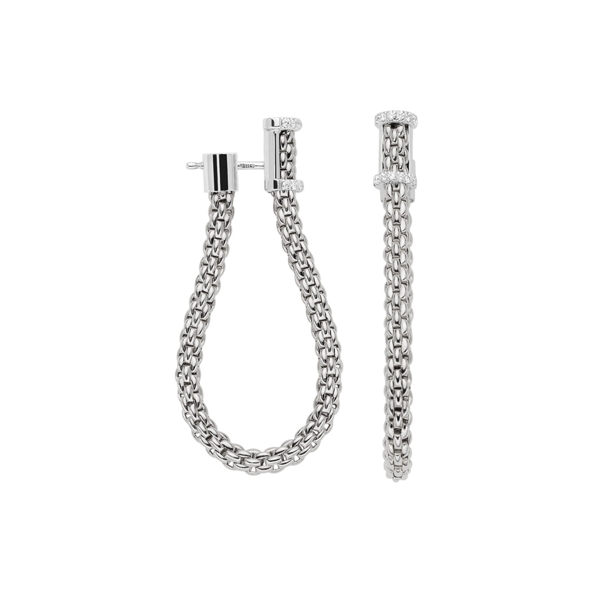 FOPE Essentials Diamond Gold Mesh Hoop Earrings in white gold on a white background 