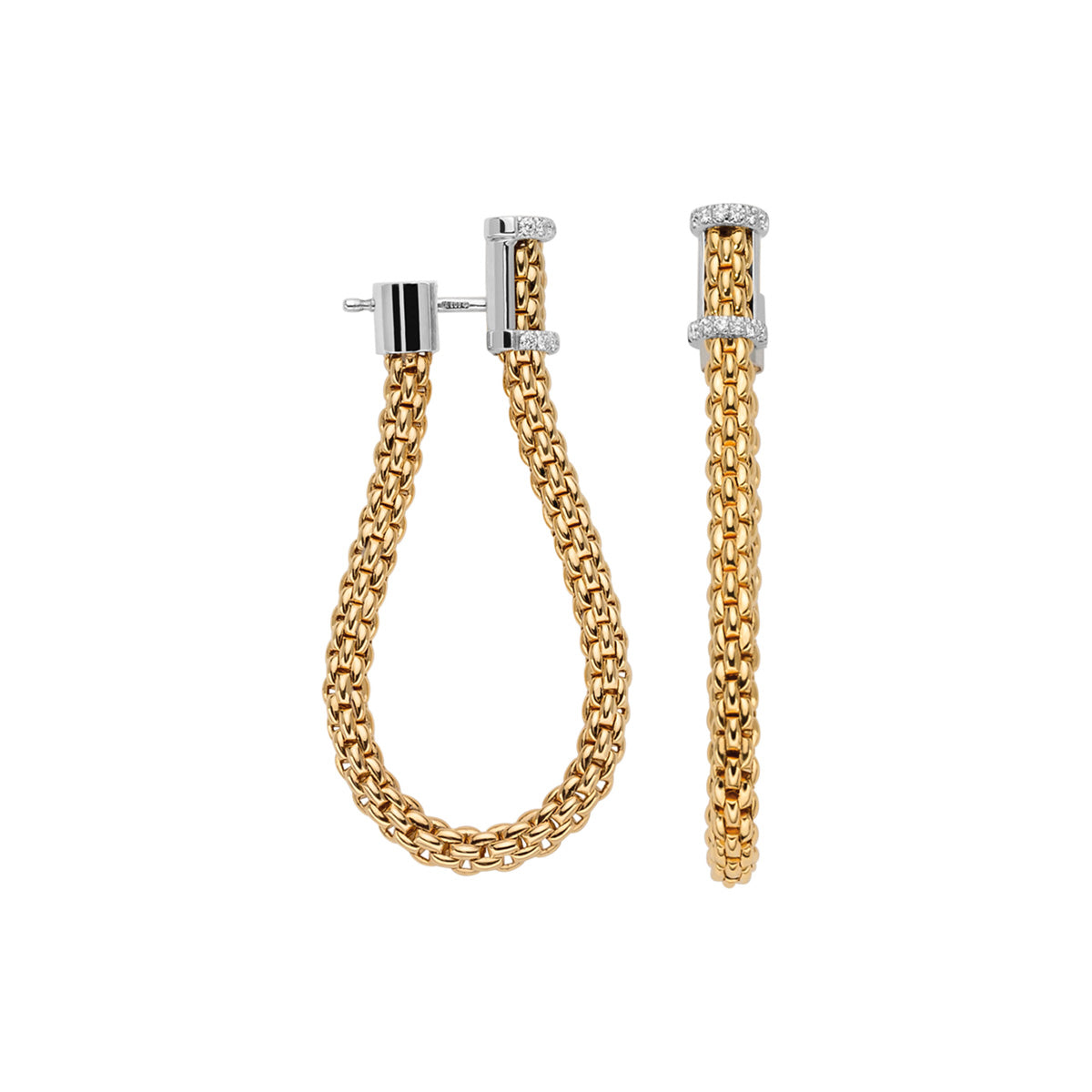 FOPE Essentials Diamond Gold Mesh Hoop Earrings in yellow gold on a white background 