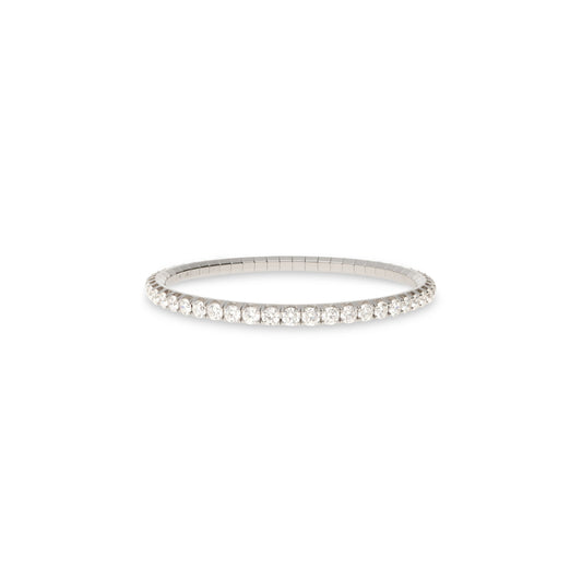 A white gold tennis bracelet with a single row of small clear gemstones, shown against a plain white background.