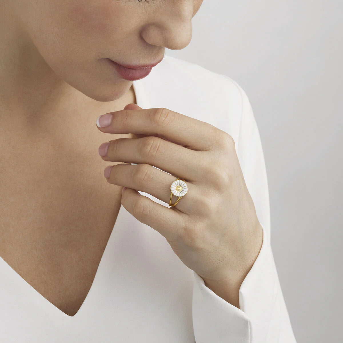 Georg Jensen Yellow Gold Plated Silver And White Daisy Ring