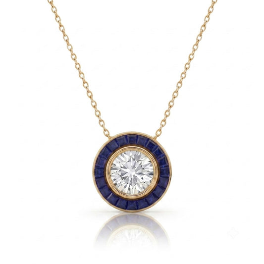 Art Deco Diamond Necklace | Sapphire Halo