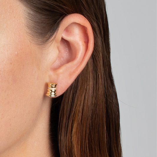 The Queen - Yellow Gold White Diamond Studs - Ksenia Mirella Jewellery 