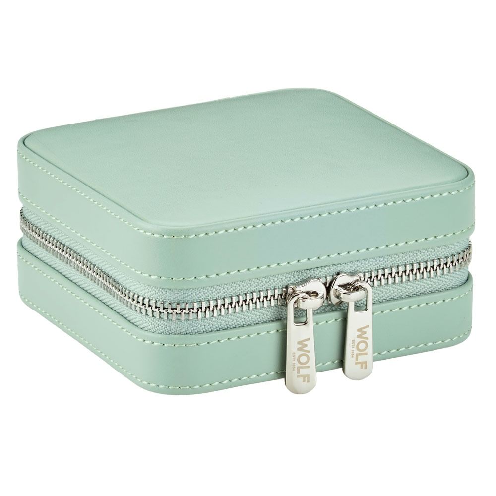 WOLF X LIBERTY Julia Interior Print Small Travel Jewellery Zip Case - Sage Green