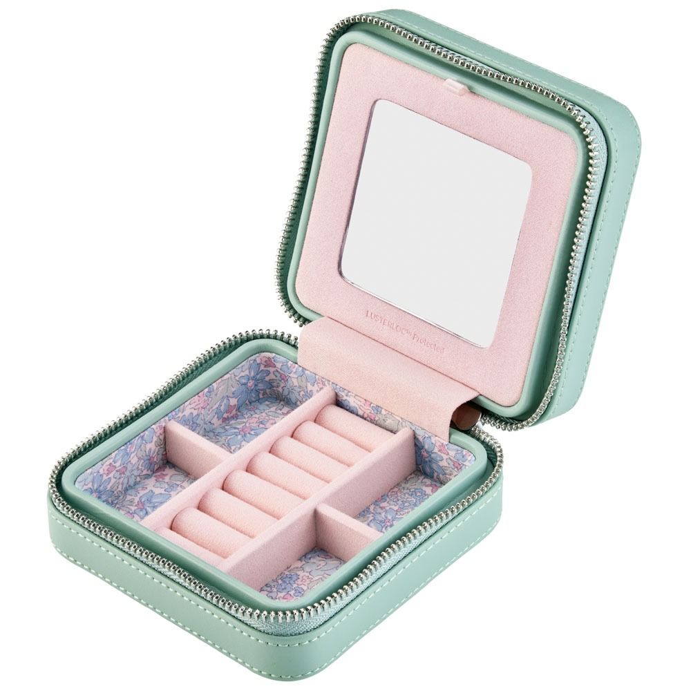 WOLF X LIBERTY Julia Interior Print Small Travel Jewellery Zip Case - Sage Green