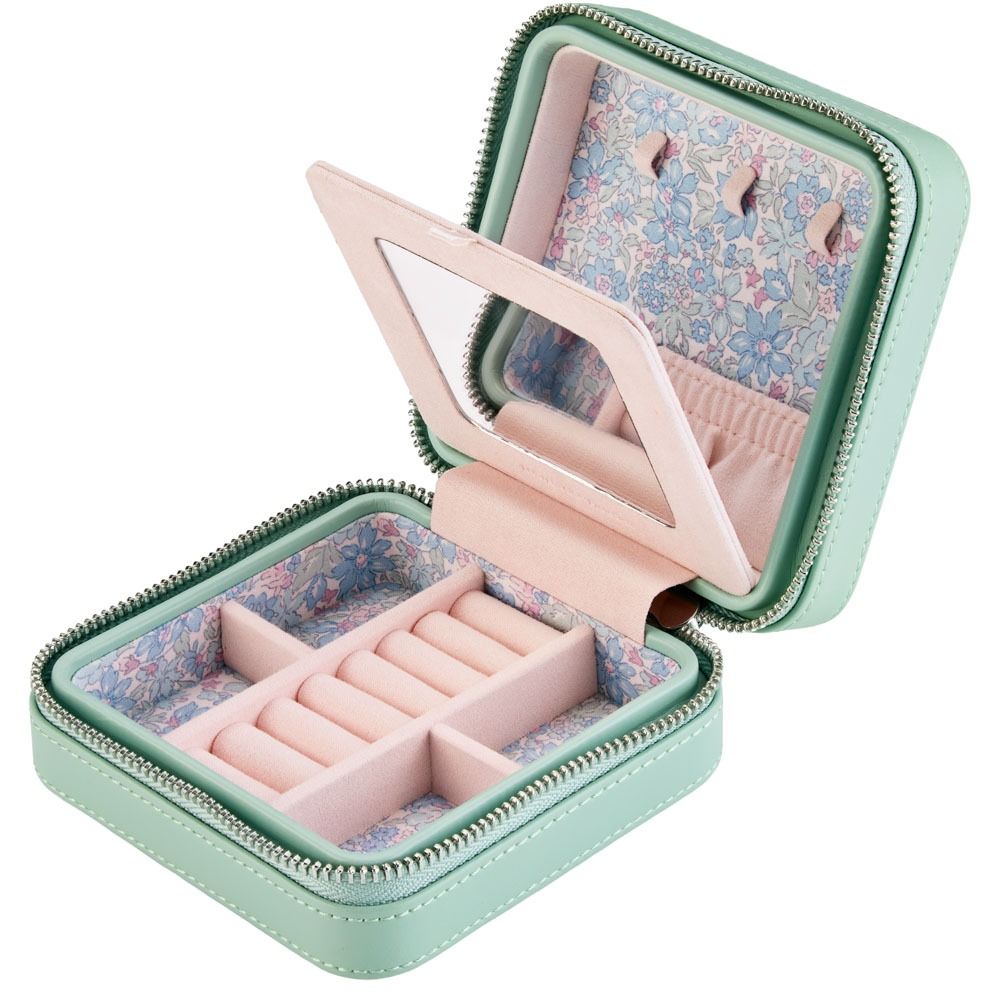 WOLF X LIBERTY Julia Interior Print Small Travel Jewellery Zip Case - Sage Green