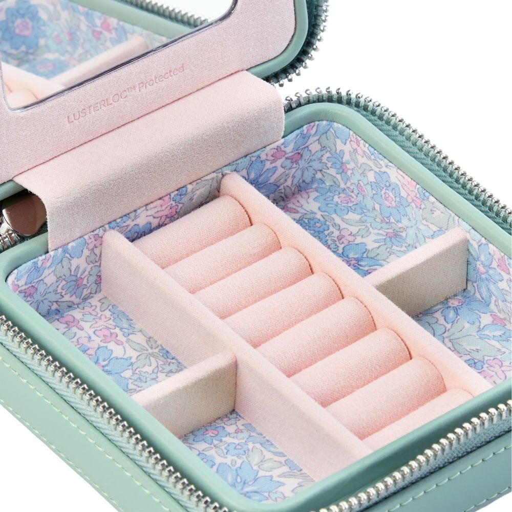 WOLF X LIBERTY Julia Interior Print Small Travel Jewellery Zip Case - Sage Green