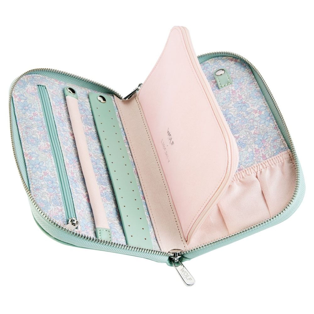 sage green jewellery travel case on a white background 