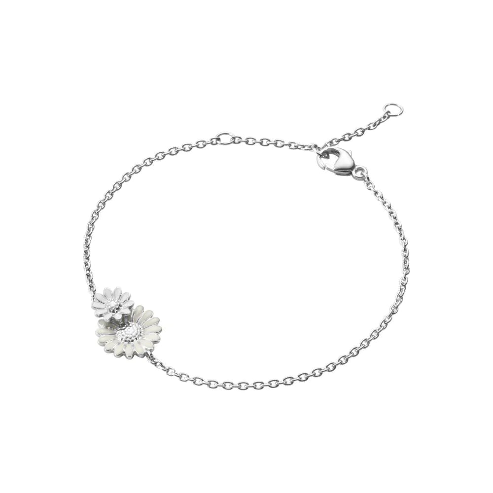 Georg Jensen Silver Daisy Layered White Enamel Bracelet