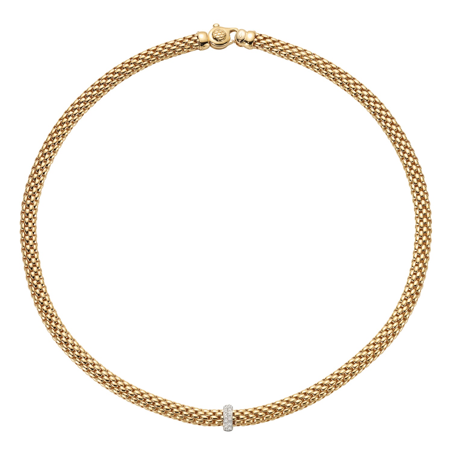 Fope yellow gold Vendôme Necklace- Pavé Diamond Rondel
