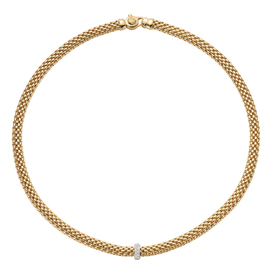 Fope yellow gold Vendôme Necklace- Pavé Diamond Rondel